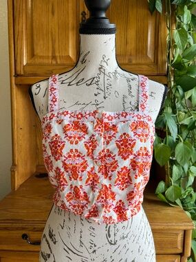 Haute Hippie Crop Top with Red-Orange Floral Print Medium